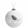 Елочный шар с фигуркой «Снегирь на ветке», 10 см, белый с серебристым - 