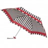 Зонт складной R Pattern, черно-белый в полоску с розовым кантом - 