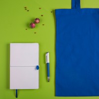 Набор подарочный WHITE&amp;YOU: бизнес-блокнот, ручка, сумка, бело-синий 