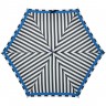 Зонт складной R Pattern, черно-белый в полоску с голубым кантом - 