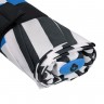 Зонт складной R Pattern, черно-белый в полоску с голубым кантом - 