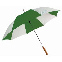 Зонт-трость &quot;Joy&quot; с деревянной ручкой, полуавтомат; белый с зеленым; D=103 cм; нейлон; шелкография 