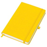 Бизнес-блокнот "Justy", 130*210 мм, желтый, твердая обложка,  резинка 7 мм, блок-линейка, тиснение, 