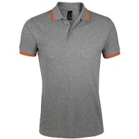 Поло "Pasadena Men" серый-меланж, оранжевый_S, 100% х/б, 200г/м2