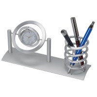 Часы "Орбита" с подставкой для ручек ; 22х6,5х11 см; металл; лазерная гравировка