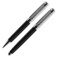 CASTLE, набор:ручка шариковая и ручка-роллер (без футляра), черный/хром, металл