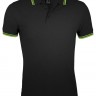 Рубашка поло мужская Pasadena Men 200 с контрастной отделкой, черная с зеленым - 