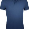 Рубашка поло мужская Pasadena Men 200 с контрастной отделкой, темно-синяя с белым - 